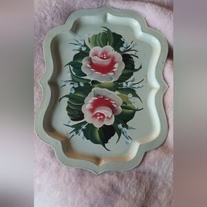 Two Vintage Handpainted Metal Tole Trays